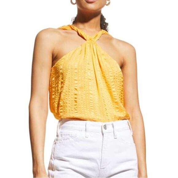 NWOT Frame Draped Halter Yellow Orange Silk Sleeveless Top MEDIUM - Picture 9 of 9